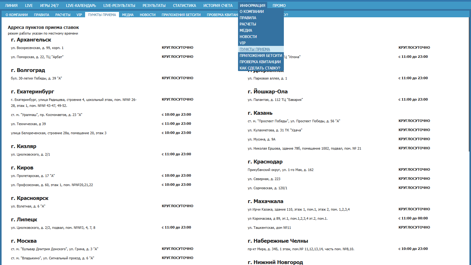 Пункты приема ставок Бетсити
